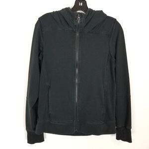 Lululemon Jacket‎ Women Sz 4 Black Hood Full Zip Luon Back Vent Mesh Thumbholes